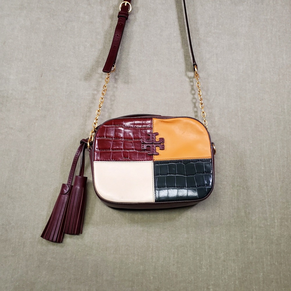 Tory Burch McGraw Crossbody Bag Womens Small Multi Colorblock Croc Leather